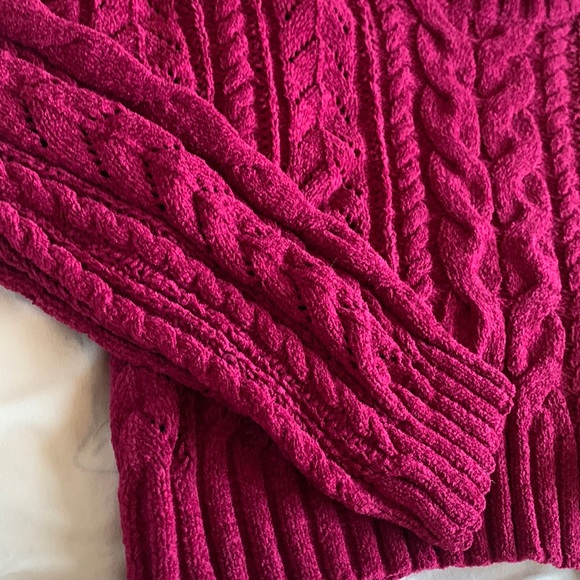 Burgundy cropped baggy hippie rose small knit sweater - Picture 3 of 5